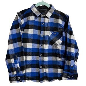 Nomad by Craft + Flow Boys Blue Black Buffalo Plaid Flannel Shirt Size Large 6